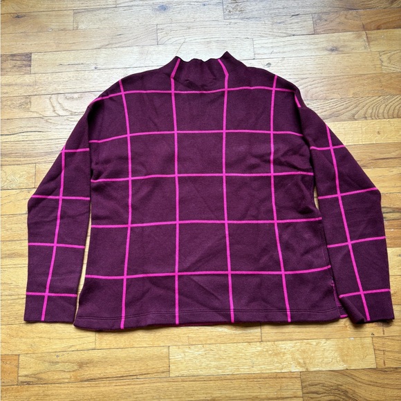 Loft Windowpane Mock Neck Tunic Sweater Size M - Picture 2 of 3